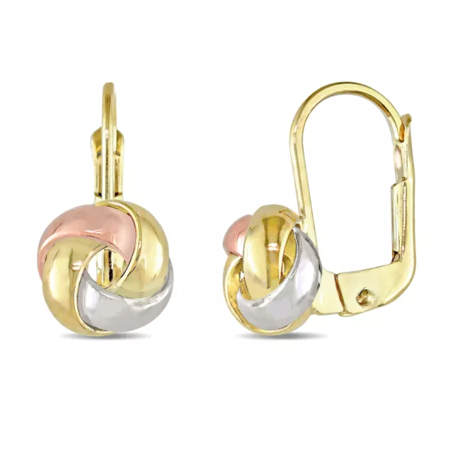 Amour 10k Tri-Color Gold Love Knot Leverback Earrings