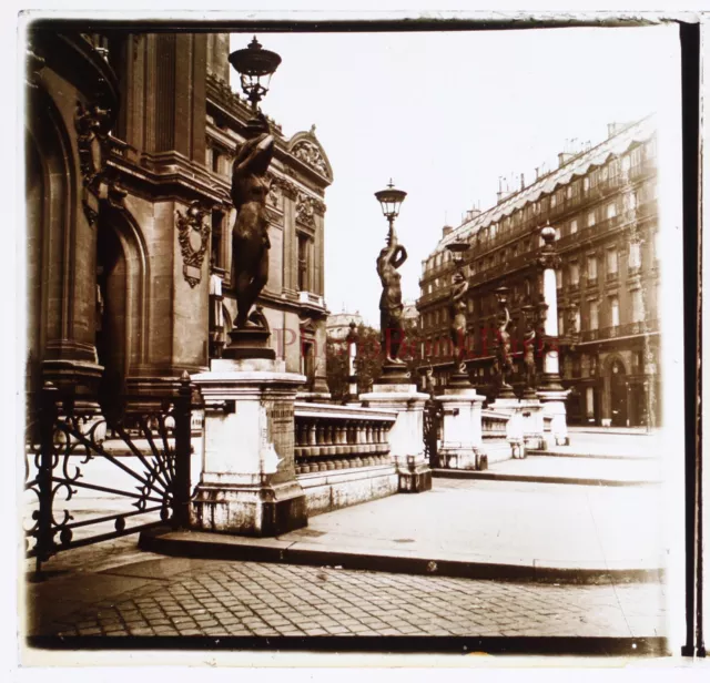 PARIS Opéra Garnier Rue Halévy FRANCE c1900 Photo Plaque de verre Stereo Vintage