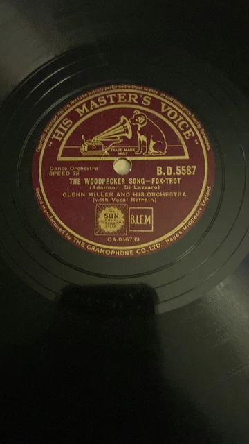 RARE DISQUE 78 tours, E-, GLENN MILLER : The Woodpecker Song, HMV B.D