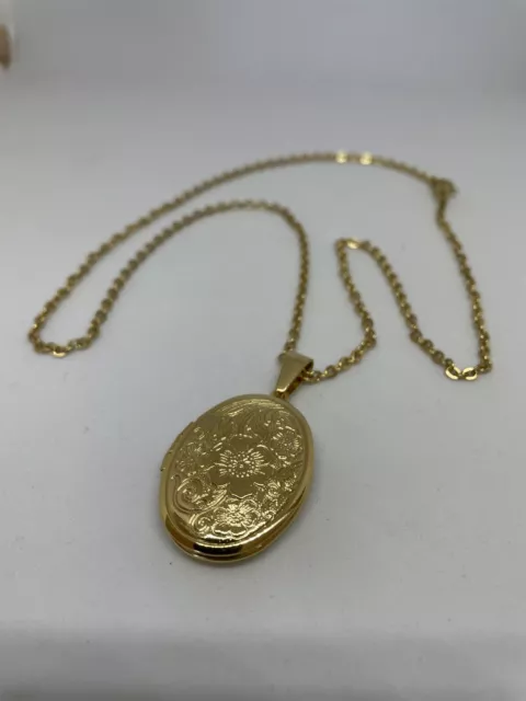 New 9CT Gold Filled  Oval  Locket Necklace Pendant with   20'' Chain 2