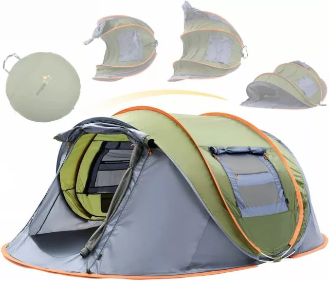 Camping Tent - 4-Person Easy Pop Up Tent with 2 Doors - UPF50+ Waterproof