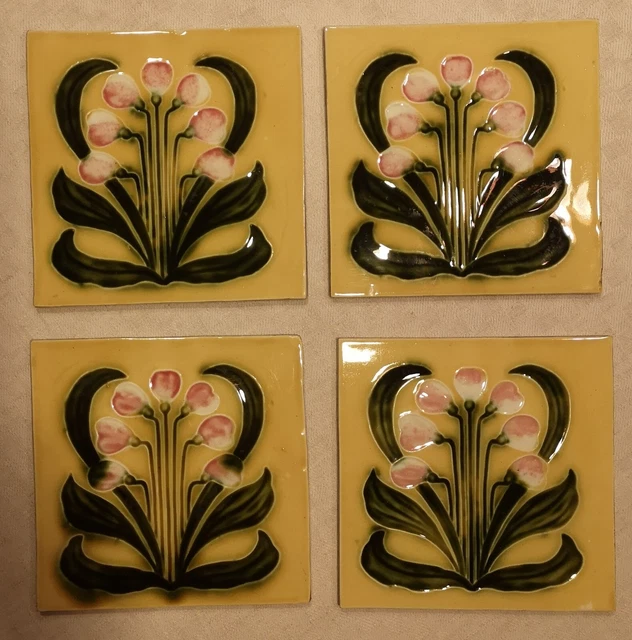 1 ORIG. JUGENDSTIL Fliese, Carreau, tile, ART NOUVEAU, Blumen, RARITÄT