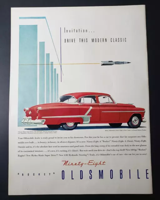 1952 Print Ad Ninety-Eight Rocket Oldsmobile Red Automobile Car Classic Vintage