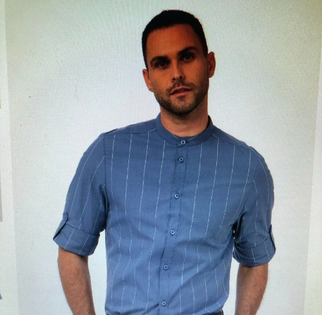 Chef shirt blue striped Chef Works Contemporary Collection medium NEW uniform