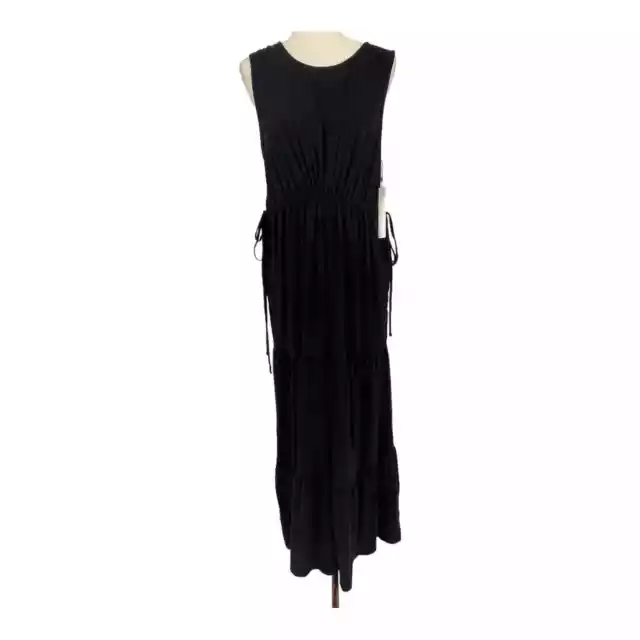 Caslon Sleeveless Black Tiered Maxi Dress w/ side Tie & Pockets Size Large NWT