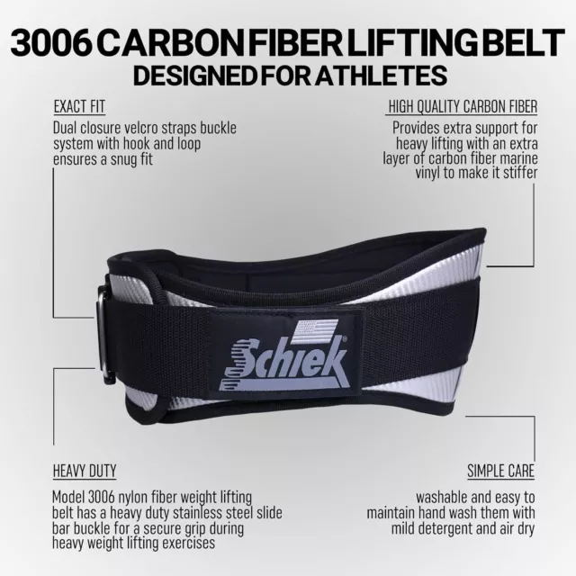 SCHIEK SPORTS MODEL 3006 Carbon Fiber Lifting Belt - Nylon XL, Silver ...