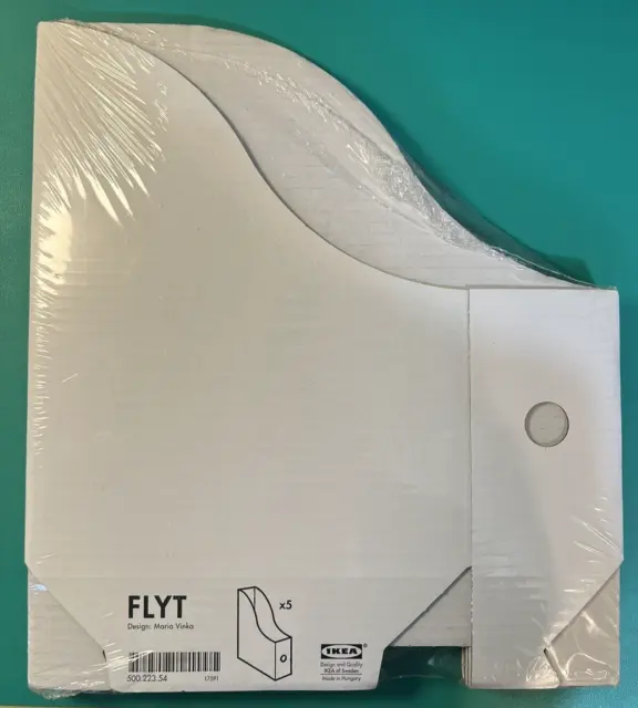 Ikea -  Flyt Magazine file, Set of 5, White New in Packaging