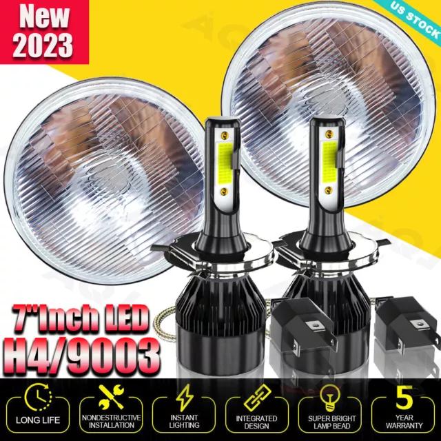 Pair 7" Inch LED Car Headlight Parts Round HI/LO Beam for Chevy Pickup Truck3100