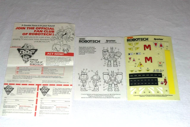 Matchbox Robotech Spartan Label application sheet and Decal Labels 1985