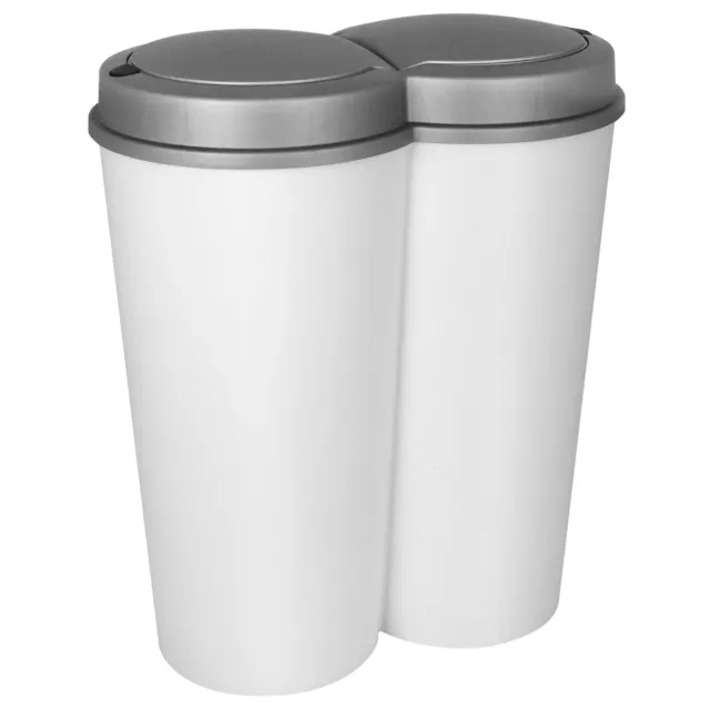 50L Duo Mülleimer Doppel Abfalleimer Papierkorb Müll Eimer Küche 2x25 Liter Weiß
