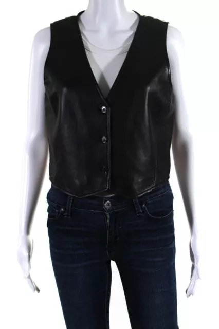 LaMarque Womens Black V-Neck Kallie Sleeveless Leather Vest Jacket Size M