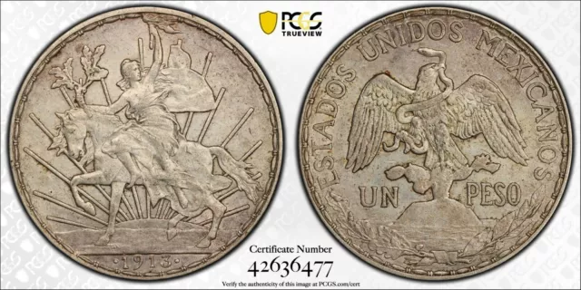 1913 MEXICO Peso Silver Coin Caballito "Cry for Independence" PCGS AU-53