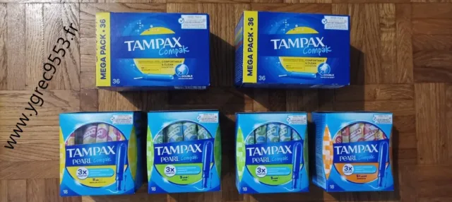 Lot (neuf) de 6 boites de tampons Tampax Compak