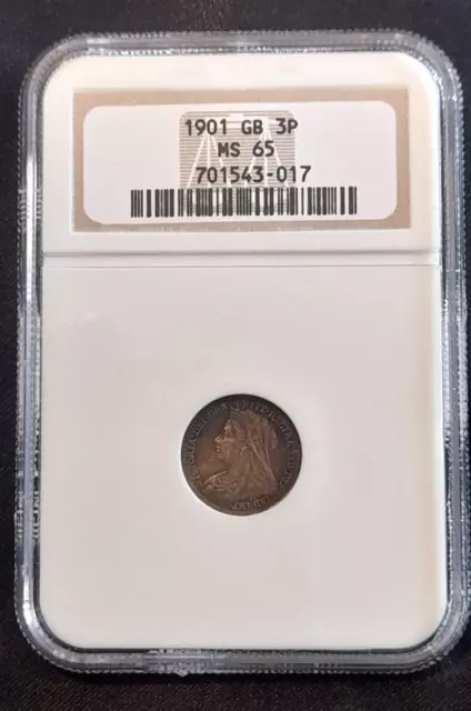 1901 Great Britain VICTORIA  Three pence 3p NGC MS 65