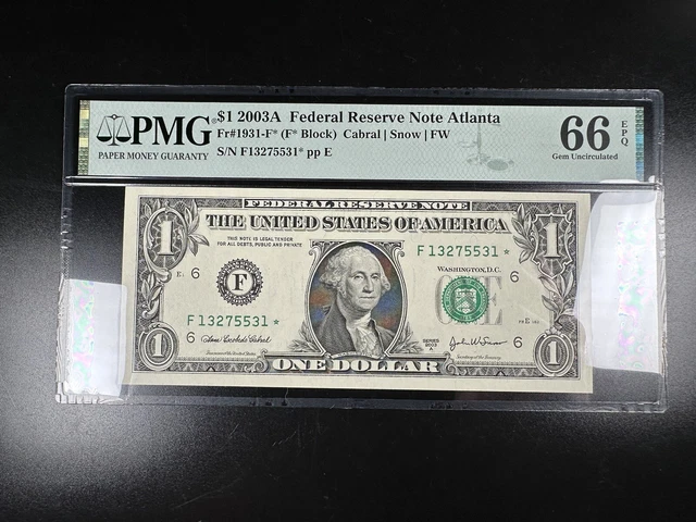 Star Federal Reserve Note PMG Graded 66 EPQ fr 1931-F* Atlanta