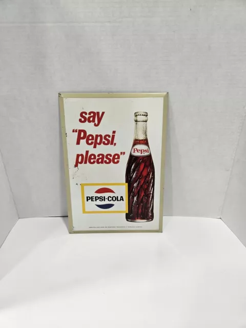 Vintage Pepsi “Say Pepsi Please” Hanging Wall Countertop 1960s Display Sign