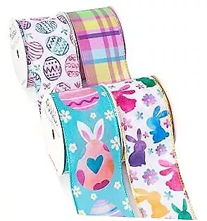 Easter Ribbon Wired-Easter Pastel Bunny Easter Eggs 4Rolls-Pastel Easter set