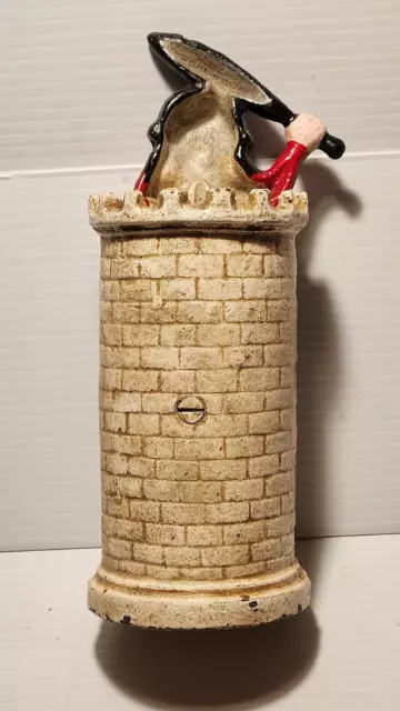 Cast Iron Mechanical Bank Giant Castle Tower Defends Coin Slot John Harper & Co. 6
