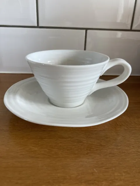 Sophie Conran Portmeirion set tazza da tè e piattino caffè bianco ciottoli nuovi