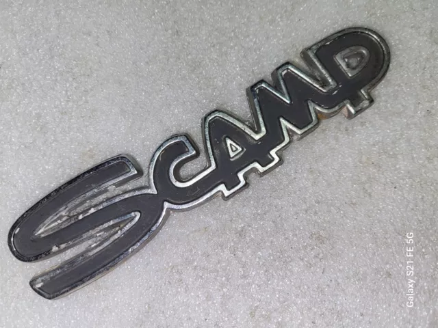 Vintage Plymouth Scamp Automobile Car Script Emblem 5" Long