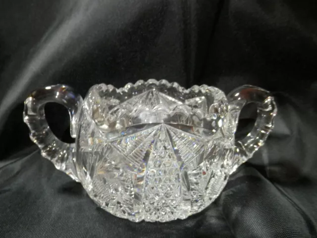 American Brilliant Cut Glass Crystal Double Handle Sugar Bowl