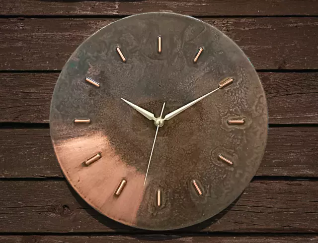 Mid Century Modern Rusty Patina Copper Metal Wall Clock Art Deco Wall Art Decor