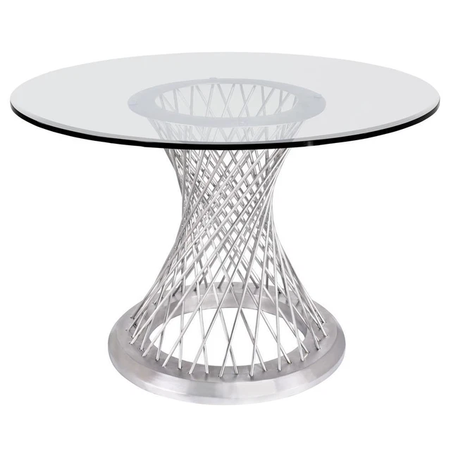 Armen Living Calypso Contemporary Dining Table in Brushed Stainless Steel...