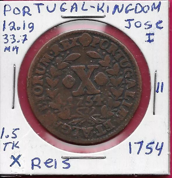 Portugal Kingdom X Reis 1754 Xf 1/2 Vinten D.jose I, Brazos Coronados En Marco Barroco