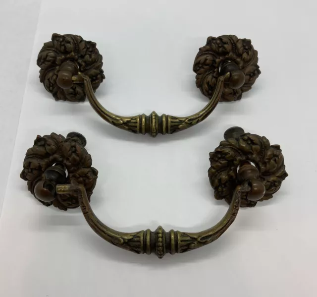 2  MATCHING Antique BRASS / Bronze DRAWER PULLS 3.5” Centers KBC H262