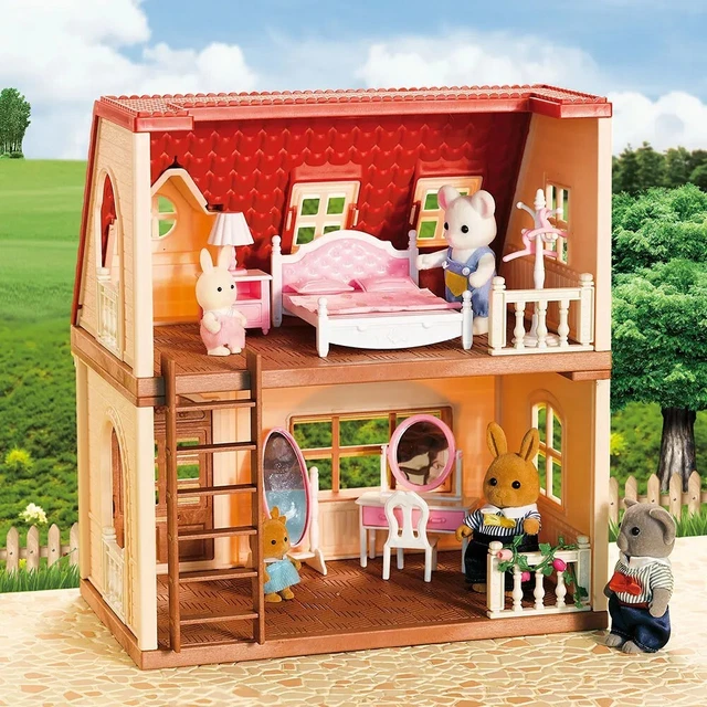 Kids Two Storey Doll house Villa Animal Model Girl Cook set Furniture Toy Gift