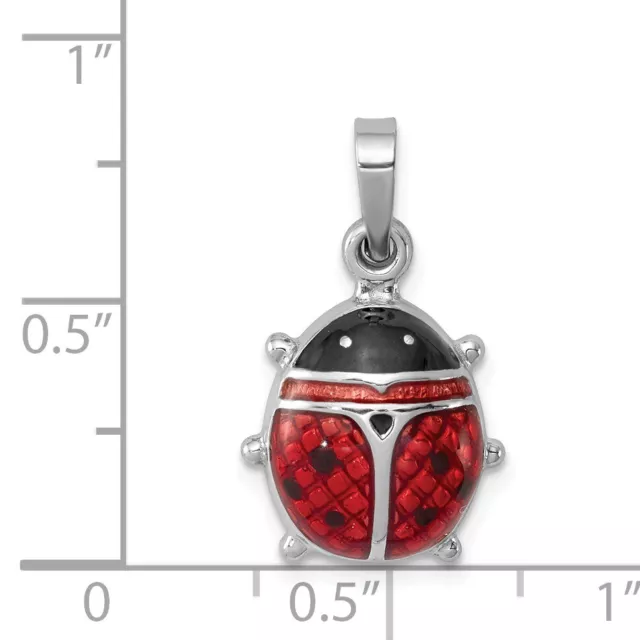 Sterling Silver and Enameled 3D Red Ladybug Pendant, 15mm (9/16 inch) 2