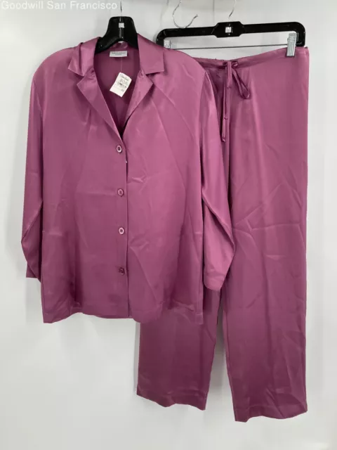 NWT Malizia La Perla Womens Pink Silk Long Sleeve 2 Piece Pajama Set Size XS