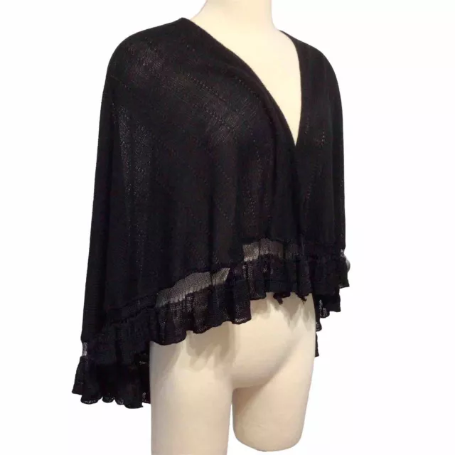VINTAGE CEJON RUFFLE Lace Trim Shawl Wrap Boho Black One Size $24.95 ...