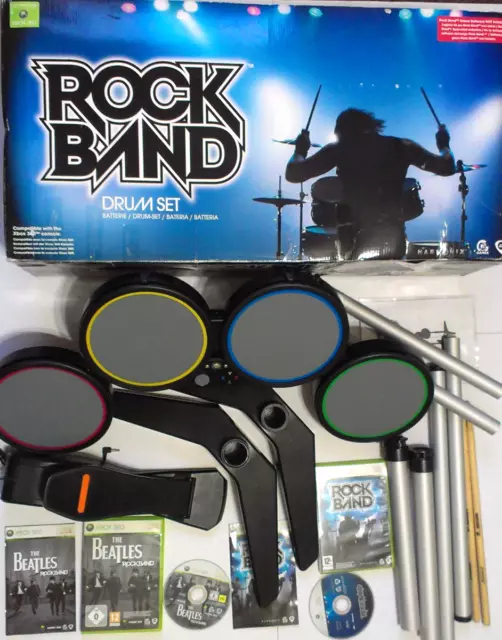 Xbox 360 Rock Band Wired Drum Set, Complete In Original Box Guitar Hero Games