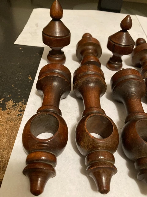 4 Old Sets Arts Craft Victorian Turned Wood Drapery Curtain Rod Brackets Finials 4