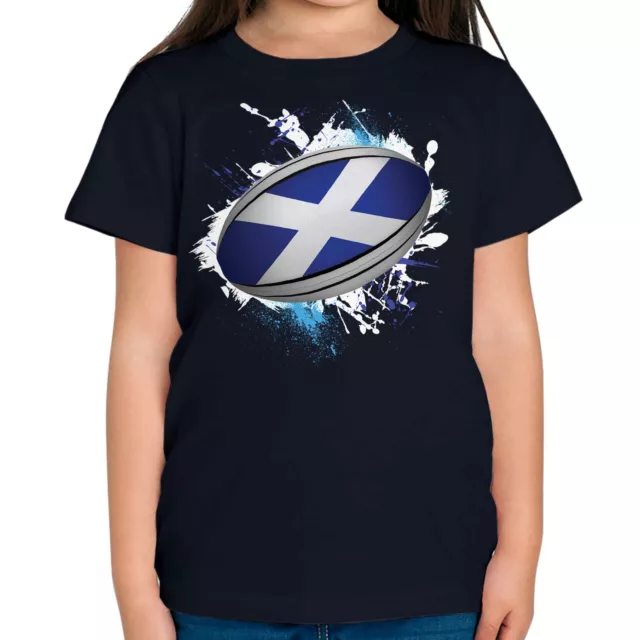 Scotland Rugby Ball Splatter Kids T-Shirt Tee Top Gift World Cup Sport