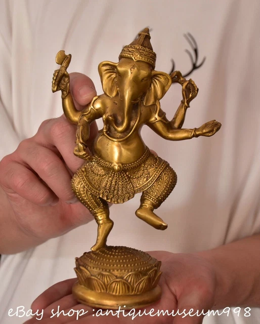 7.8" Chinese Brass Ganesh Lord Ganesha Elephant God Buddha Statue