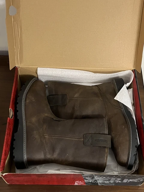 WOLVERINE MENS DARK Brown Leather Floorhand WP Wellington Work Boots