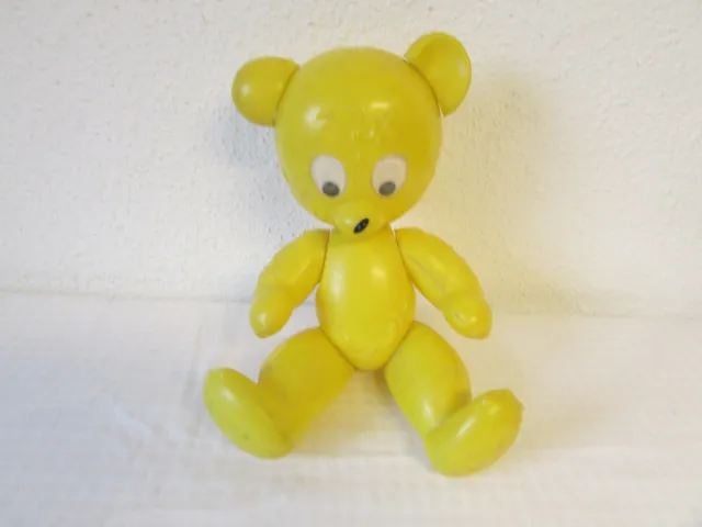 alter DDR Teddy Teddybär mit Wackelaugen Spielzeug Plastik 1970er Jahre gelb