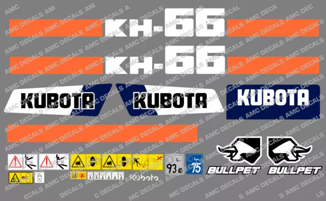 Kubota KH66 Mini Digger Autocollant Completes avec Sécurité Avertissement Signes