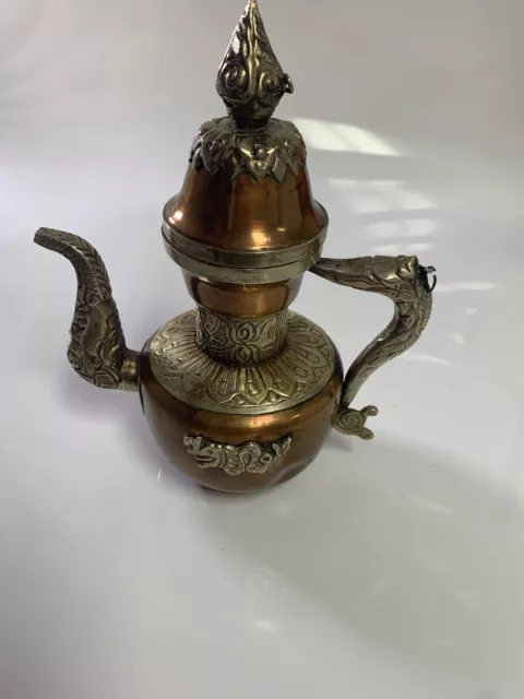 Antique Tibetan Copper and Silver Ewer Tea Pot