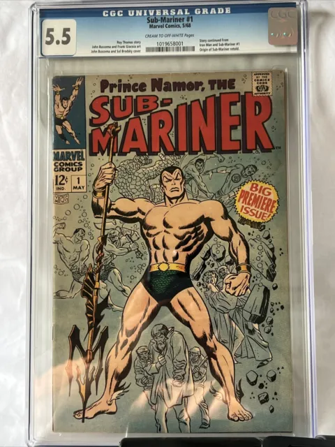 1968 Marvel Sub-Mariner #1 CGC 5.5 Off White Pages, Namor Origin, 1st Silver Age