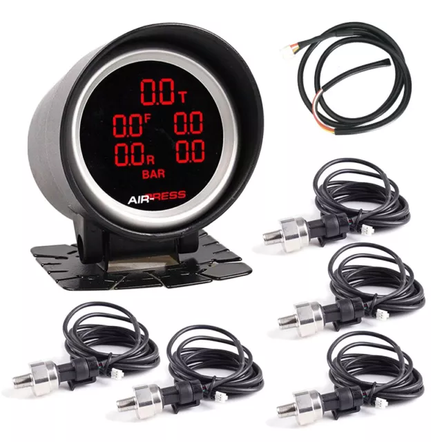 1x 52mm Dual Air Suspension Pressure Gauge BAR & PSI Air Ride 1/8NPT Sensors 12V