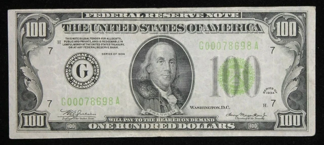 1934 $100 Federal Reserve Note Lime Green Seal  Low Serial Number