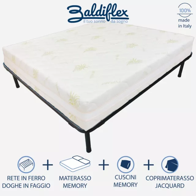 Matelas Double Mémoire Mélodie 160x190+Réseau+Oreillers+Housse de Matelas