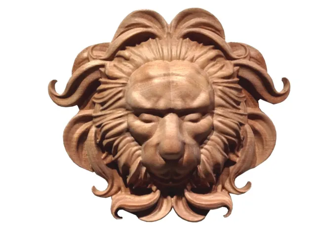 Hand Carved Variety of Hard Wood Lion Head Appliqué Rosette