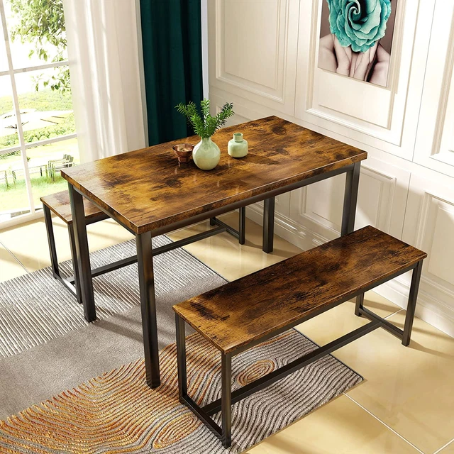 Dining Room Table Set, Kitchen Table Set with 2 Benches, Ideal for Home, Kitchen