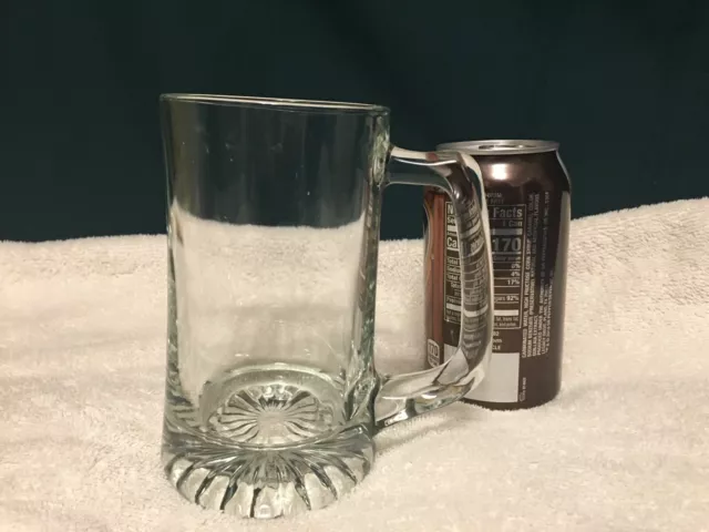 Vintage Large Clear Glass Beer Mug 7" Tall