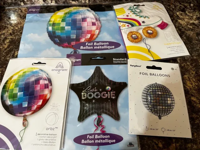 6 x Disco themed foil balloon Helium/air job lot 70s 80s party ball boogie