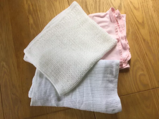 Handgestrickt weiß: Babydecke 80 x 62 cm/Kris X Kinder rosa Baumwolllaken NEU